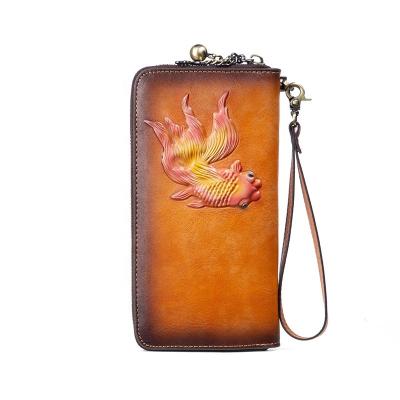 China 2022 RFID Wholesale Vintage Women Fashionable Leather Zipper Wallet Women Long for sale