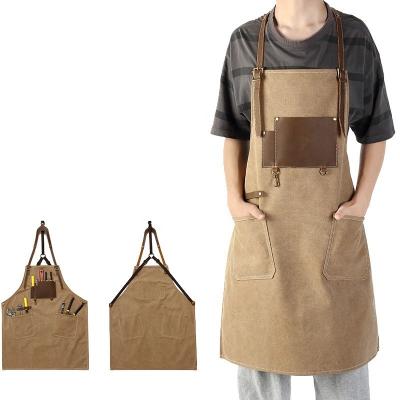 China Waterproof Custom Vintage 16oz Waxed Canvas Kitchen Apron Leather Waterproof Tool Apron 68*80cm for sale