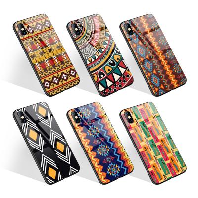 China Anti-drop Totem African Patterns Print Hard Scratch Resistant Tempered Glass Phone Case For iPhone 13 pro 11 pro max max for sale