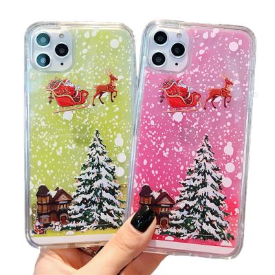 China Anti-drop factory direct luminous mobile phone case for iPhone 12 11 liquid sand Christmas pattern mobile phone case for sale