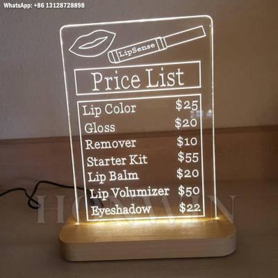 China Shop Tent Table Menu Board Acrylic Lipstick LED Edge Lit Plexiglass Sign For Retail Shop for sale