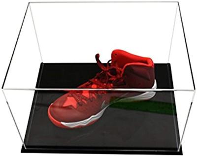 China Custom Logo Clear Acrylic Shoe Display Case with Black Base HWA10029 for sale