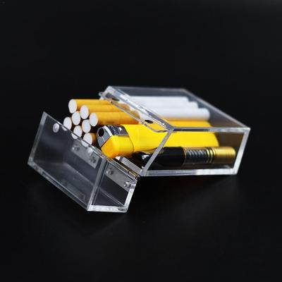 China Fashion Clear Acrylic Thick Portable Lighter Package Metal Cigarette Holder Dustproof Storage Box HWA10031 for sale