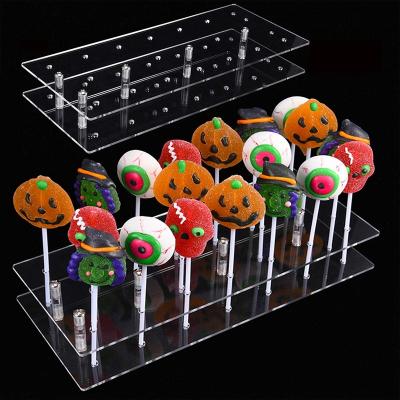 China 20 Hole Lollipop Display Stand Cake Pop Holder Candy Stand Clear Acrylic Base For Birthday Party Halloween Decoration HWA10019 for sale