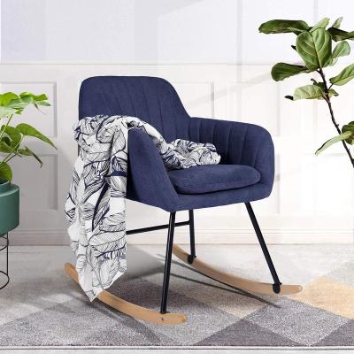 China HouseInBox modular rocking chair, soft fabric upholstered modern armchair with solid wooden legs, dark blue for sale