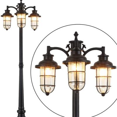 China Garden Triple Head Street Light, Nautical Style Outdoor Post Light, IP65 Waterproof Outdoor Lamp Post Lights with Clear Seeded Glass, O for sale