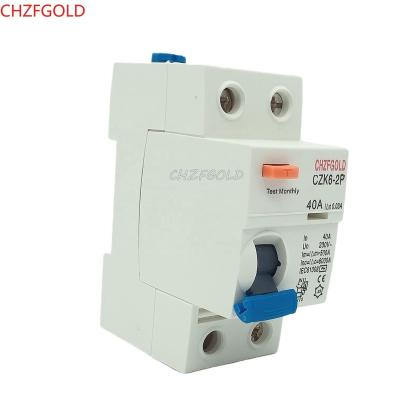 China CHZFGOLD 4P B RCCB Circuit Breaker Residual Current AC ELCB 2 Pole 40A 63A 30mA 100mA 300mA RCD ELCB CZK for sale