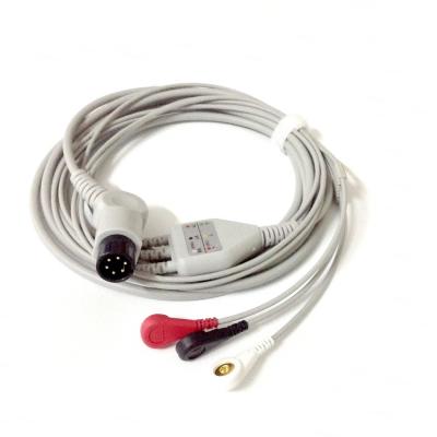 China Mindray PM7000 PM8000 PM9000 MEC1000 MEC2000 6 pins one-piece 3 lead ecg cable snap on terminal for sale