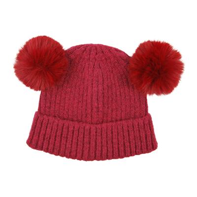 China COMMON Wholesale High Quality Custom Logo Knitted Beanie Hat With Fur Pompoms For Girls Winter Female Hat for sale