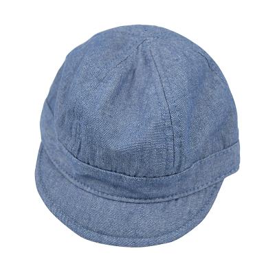 China Skin friendly; fashion shape logo high quality custom made popular 100% soft cotton baby washed blue denim beret hat cap solid color summer hat for sale