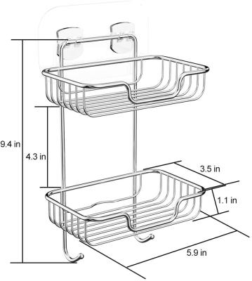 China Modern Stainless Adhesive Free Drilling Water Proof 2 Tier Bar Soap Sponge Wall Mounted Holder With Hook For Bathroom And Kitchen for sale