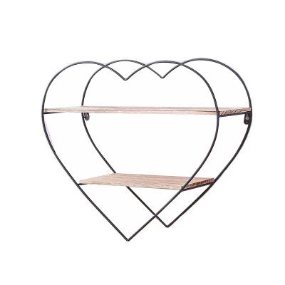 China Contemporary Wholesale Home Living Room 3 Tier Multifunctional Heart Shaped Metal and Wall Wood Display Rack for sale