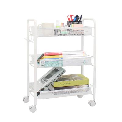 China Minimalist Heavy Duty Commercial White Metal Rolling Kitchen Foldable 3 Tier Serving Cart with Folding Wheels for sale