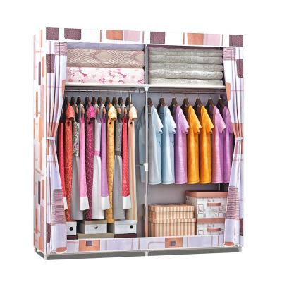 China Almirah Portable Foldable Sliding Door Wardrobe Storage Cabinet (Other) Metal Bedroom Adjustable Modern Custom Non-Woven Fabric Wardrobe for sale