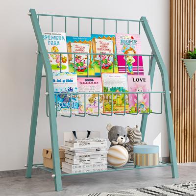 China Hot Factory Product Bookcase Ladder Shelf Foldable Simple Install Bookcases Metal Magazine Rack Shelf For Children Library for sale