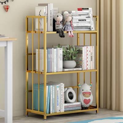 China (Other) Modern Luxury Custom Adjustable Bookcase Living Room Metal Bookshelf Storage Rack Gold Bookcase For Kids for sale