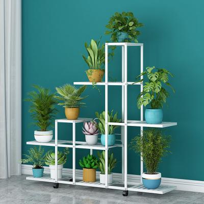 China Hot Sale Metal Flower Stand Balcony Plant Stand Multilayer White Flower Pot Stand Viable For Home Decoration Flower Display Rack for sale