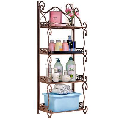 China Removable 4 Tier Metal Retro Iron Kitchen Shelf Dish Rack Spice Storage Shelves Organizer Bathroom CLASSIC Living Room Multifunctional Rack for sale