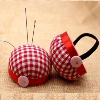 China Garment Embroidery Process Red Plaid Pin Cushions Sewing Needle Pincushions DIY Wooden Loom for Sewing for sale