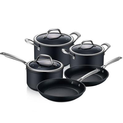 China Sustainable 2022 Oem non stick cookware set heavy gauge forged aluminum cookware 16cm saucepan with lid titanium cookware for sale