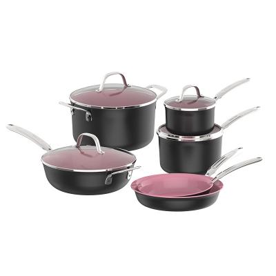 China Sustainable OEM 10Pcs Die Cast Aluminum Composite Bottom Non Stick Pots With Handle Cookware Sets for sale