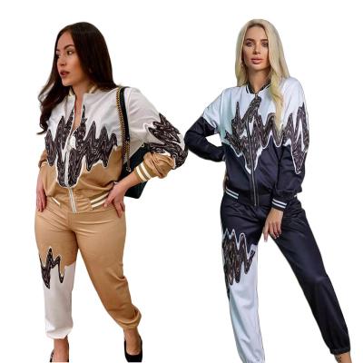 China Sustainable 2023 Fall Temperament And Fashion Printing Full Sleeve Zipper Two-piece Suit With Wholesale Designer Womens Clothing for sale