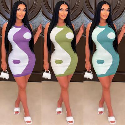 China Washable 2023Fashion New Products Knitted Women Dresses  Casual Dresses Club Color Matching Sexy Women Slim Bodycon Dresses with Stretchy for sale