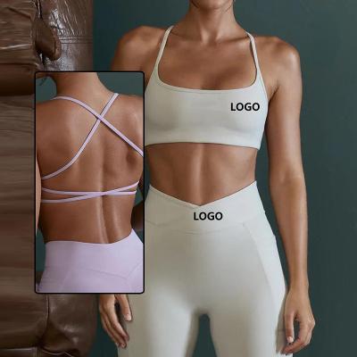 China Anti-Bacterial Supplier Custom Fashion U Neck Fitness & Yoga2023 Wear Gym Athletic Training Sportswear Cross Straps Yoga Underwear Sports Bra for sale