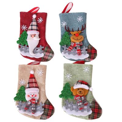 China Christmast Ornament Christmas Socks Wholesale Santa Christmas Tree Gift Bag Mini Hanging Socks Pendant for sale