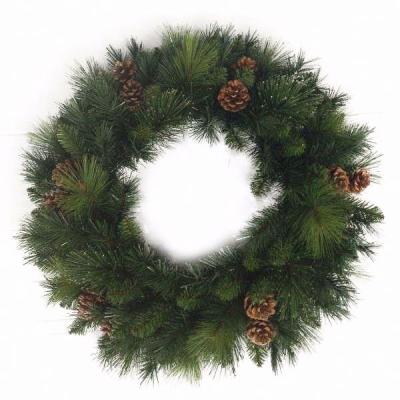 China Artificial Christmas Tree Decoration Christmas Wreath For Front Entrance PVC+PE Christmas Wreath With Decorations And Light for sale