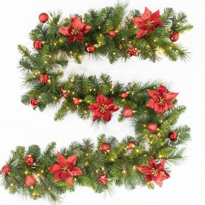 China Festival Home Decoration High Quality PVC Pre Lit Artificial Pine Cone Garland 200cm Christmas Wreath for sale