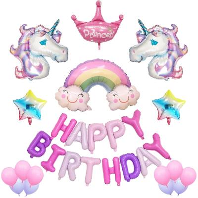 China Lovely Colorful Custom Unicorn Letters Happy Birthday Foil Balloons Party Decoration Balloon Set for sale