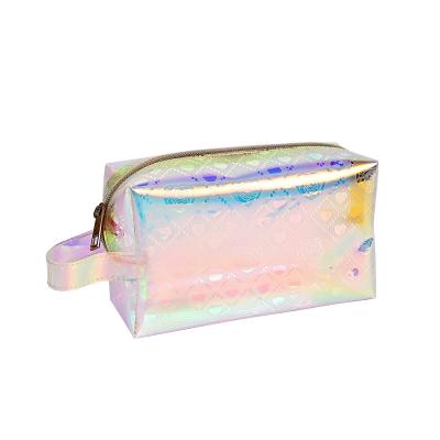 China Fashion Women PVC Toiletry Bag Custom Waterproof Travel Clear Holographic Laser Zipper Makeup Bag for sale