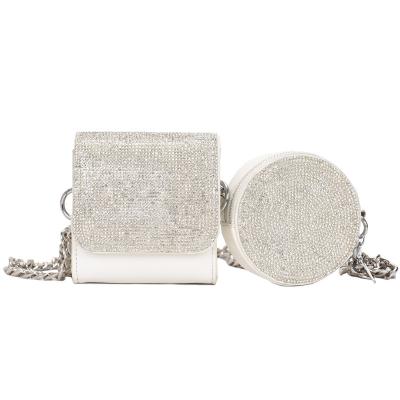 China Luxury Rhinestone Daily Life Cross - Body Bag Fashion Girls Chain Round Gitter Mini Shoulder Bag Party Purse Bag for sale