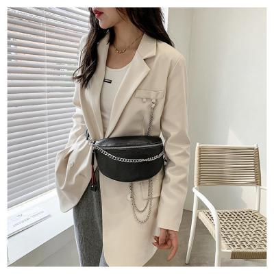 China Anti Theft Custom Wide Strap Woman Cross - Body Bags Chest Bag Fashion Chains Shoulder PU Bag Wiast for sale