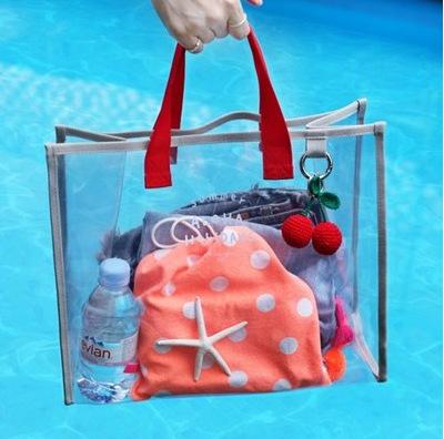 China Transparent Dry Wet Shopping Tote Bag Swimming Storage Bag Fashion Summer Woman Beach Handbags Separation Bag for sale