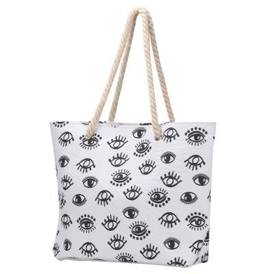 China 2021 Fashion Summer Canvas Beach Handbags Tote Bag Printing Woman Large Capacity Shopping Shoulder Bag for sale