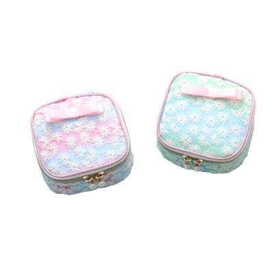 China Cute Japan Style Girls Towel Coin Sorting Cases Girl Heart Mesh Embroidery Sanitary Napkin Bag Waterproof Makeup Cosmetic Bag for sale