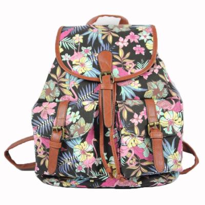 China Europe Style Anti-theft Canvas Backpack For Girls Casual Daypack Floral Print Rucksack School Bag Retro for sale