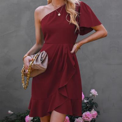 China 2022 Summer Women's Anti-Wrinkle New Design Sense Niche One-Shoulder Party Dress Bridesmaid Dress for sale