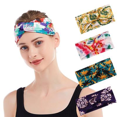 China New Color Print Breathable Adjustable High Elastic Wholesale Sports Headband Sweatproof Wide Side Stain Elasticity Sports Yoga Gym Equipment for sale