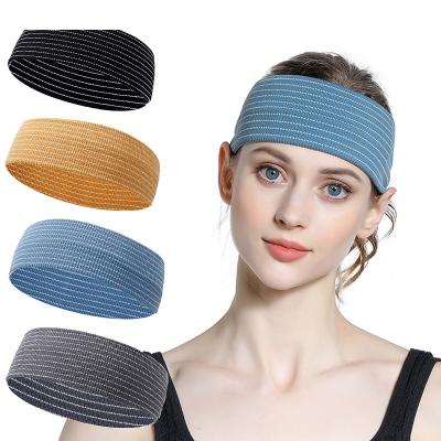 China New Breathable Adjustable Elasticity Wholesale Stain Solid Color Sports Headband Sports Yoga Fitness Elastic Striped Printing Knitted Knitted Gear for sale