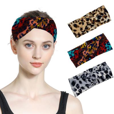 China New Breathable Adjustable Wholesale Spot Leopard Print Sports Headband Sweat Elastic High Elastic Waistband Sports Yoga Fitness Running Equipment for sale