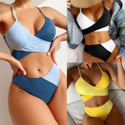 China Custom Size Summer Solid Color Bikini Quick-Drying Swimsuit Two-piece Beach Wear Tights Wholesale Custom Plus Size Tops for sale