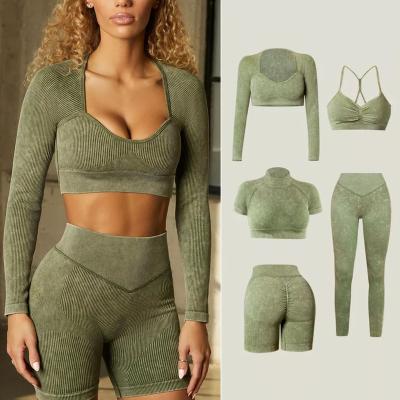 China 2022 New Breathable Women Yogawear Gym Sports Bra Female Leggings Workout Set Workout Clothing Activewear Ribbed Yoga Set for sale