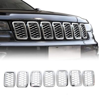 China MUSUHA Honeycomb For Jeep Grand Cherokee 17-18 5XL32SZ0AA Chrome Silver Mesh Honeycomb Grill Cover Trim Kit for sale