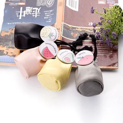 China New Style Kids PU Leather Fruit Fruit Leather Cute Storage Bag Preppy Cartoon Data Line Coin Purse With Drawstring for sale