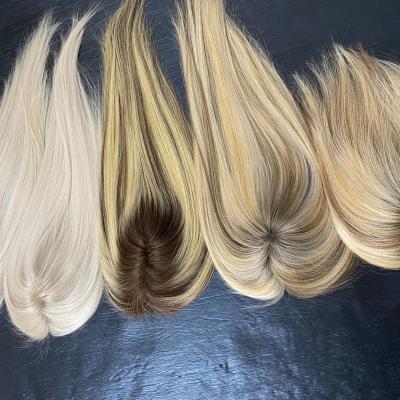 China Straight Mono Blonde Hair Topper Piece For Women Hair Topper Human Hair Clip On Hairpiece Wig for sale