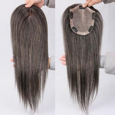 China Gray Remy Hair Topper Full Topper Women's Gray Silk Low Topper Gray Remy Hair Toupee For Older Ladies for sale