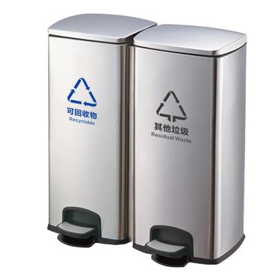 China Sustainable European Style Waste Bin Stainless Steel Segregation Bins Metal Waste Bin With Pedal for sale